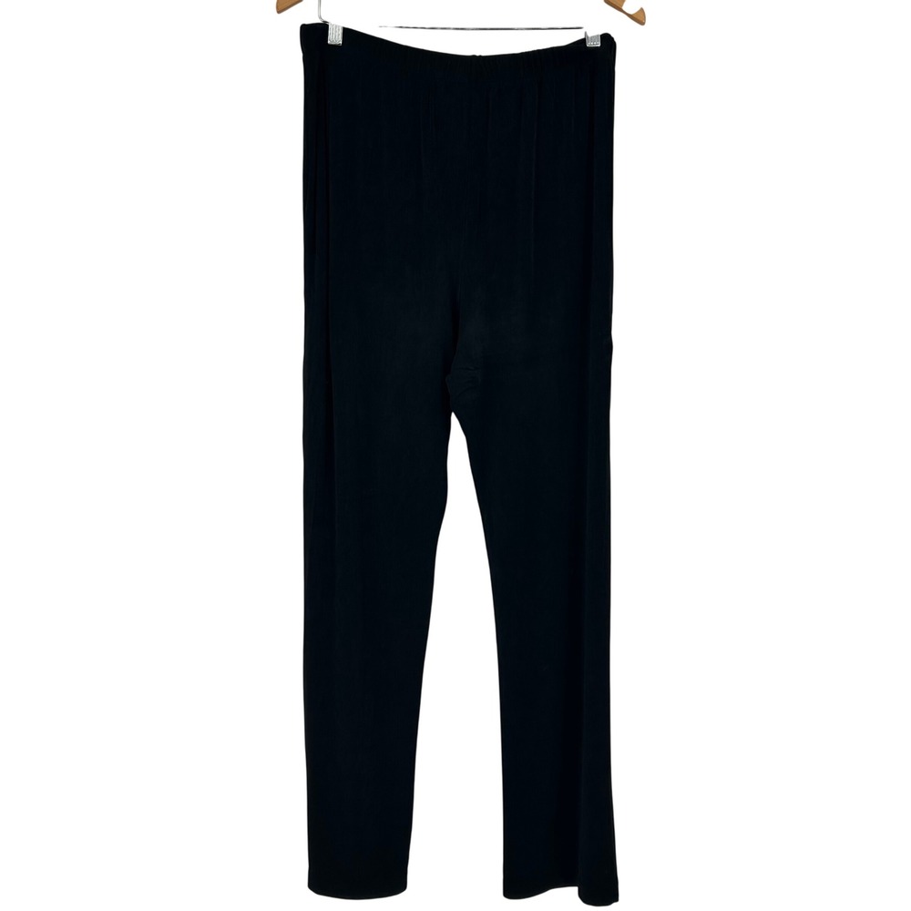 Heydari Womens Slinky Knit Pants Large Black High Rise Straight Leg Lagenlook
